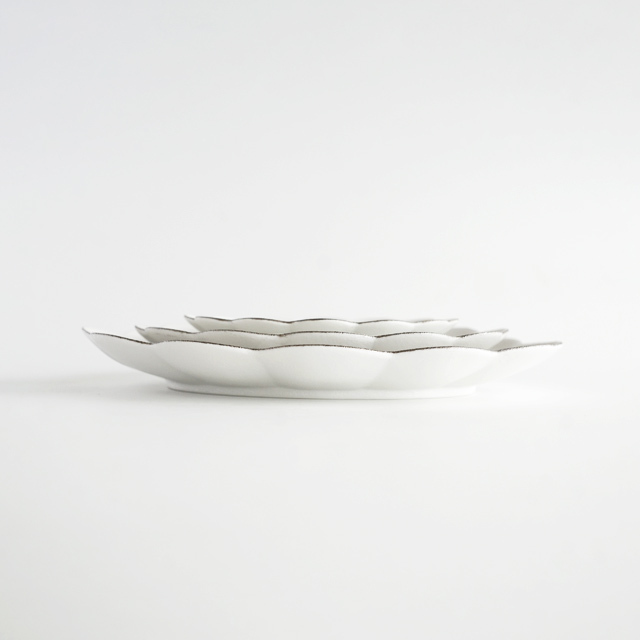 楕円菊割皿 スノープラチナ　金善窯　有田焼　