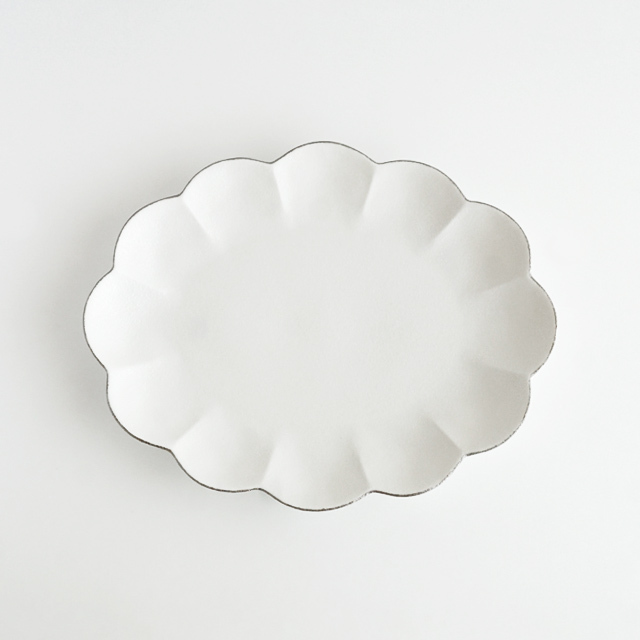 楕円菊割皿 スノープラチナ [14cm-25cm] 3サイズ
