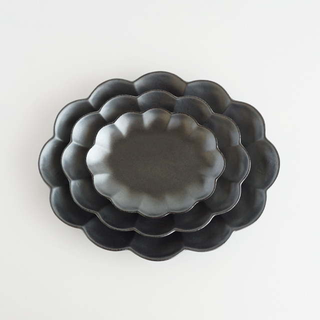 楕円菊割皿 銀砂 [14cm-25cm] 3サイズ