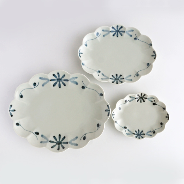 楕円菊割皿 菊唐草 [14cm-25cm] 3サイズ