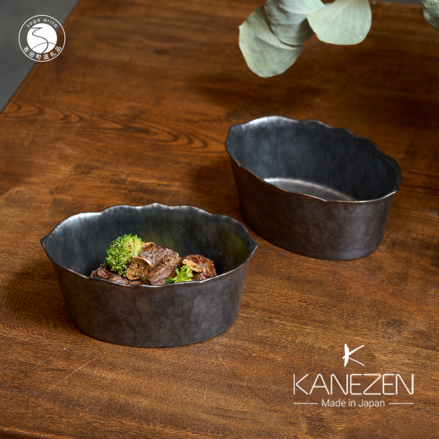 15cmソフトオーバルボウル桔梗渕（H）/1枚（黒サビ絞りマット）