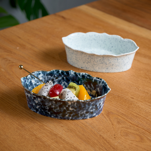 15cmソフトオーバルボウル桔梗渕（L）（呉須うのふセミマット・呉須散）