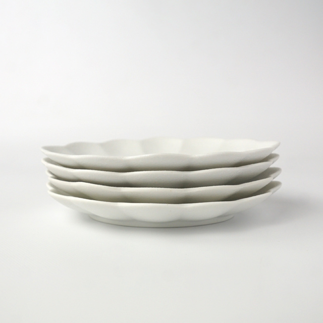 アウトレット] 楕円菊割皿14cm スノー