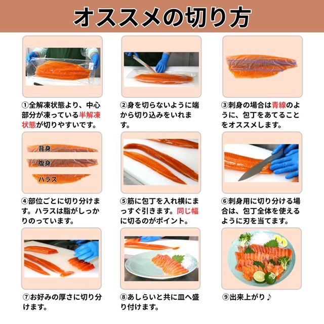 K471 お刺身サーモン(トリムE)約650g(5～6人前) 関門倶楽部