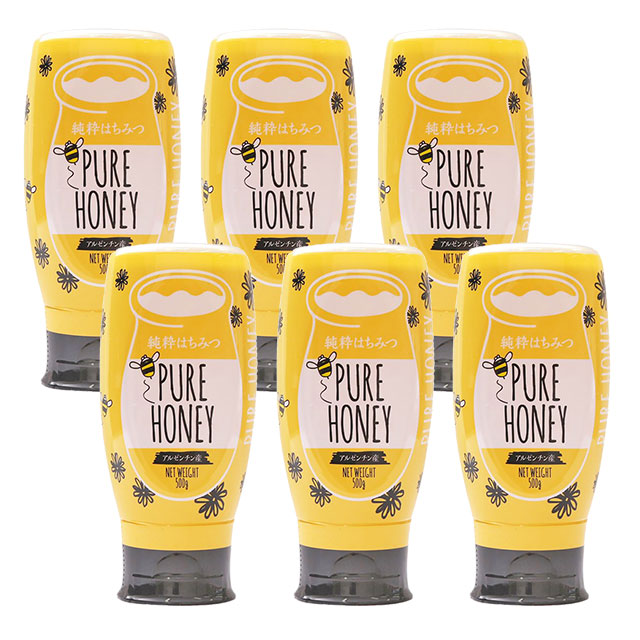 【世界の蜂蜜】アルゼンチン産PURE HONEY 500g×6本（逆止弁キャップ）