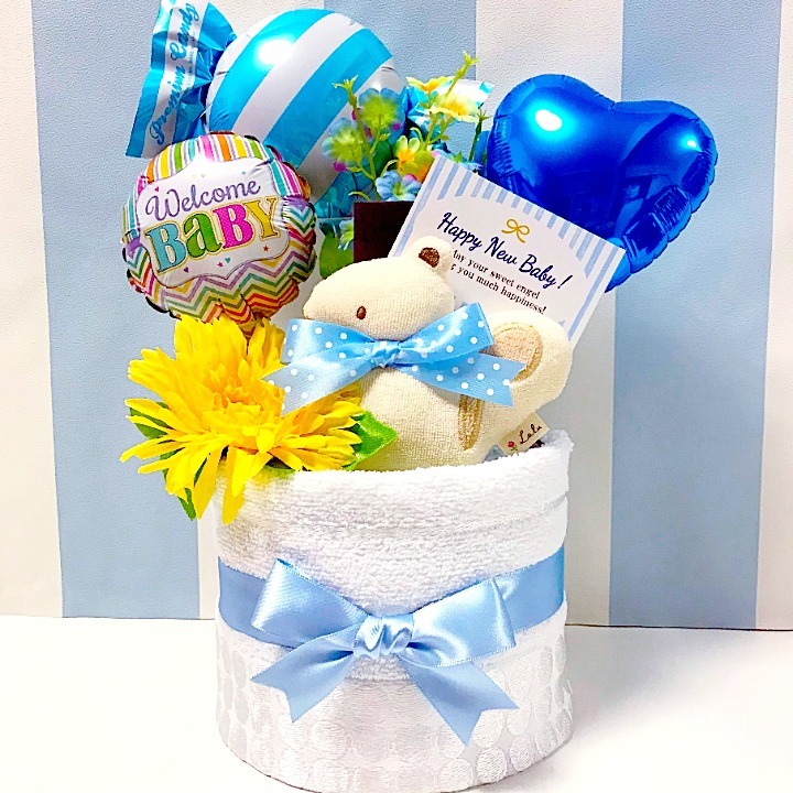 贈り物に大人気！今治タオルのバルーンおむつケーキ│今話題の男の子の出産祝いプレゼント mimb1501