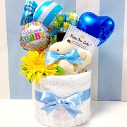 贈り物に大人気！今治タオルのバルーンおむつケーキ│今話題の男の子の出産祝いプレゼント mimb1501