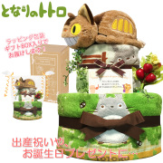 出産祝いに大人気のとなりのトトロのネコバスおむつケーキ２段│ウォッシュ/フェイスタオル、ガラガラ ジブリ 男の子・女の子 プレゼント tot5501