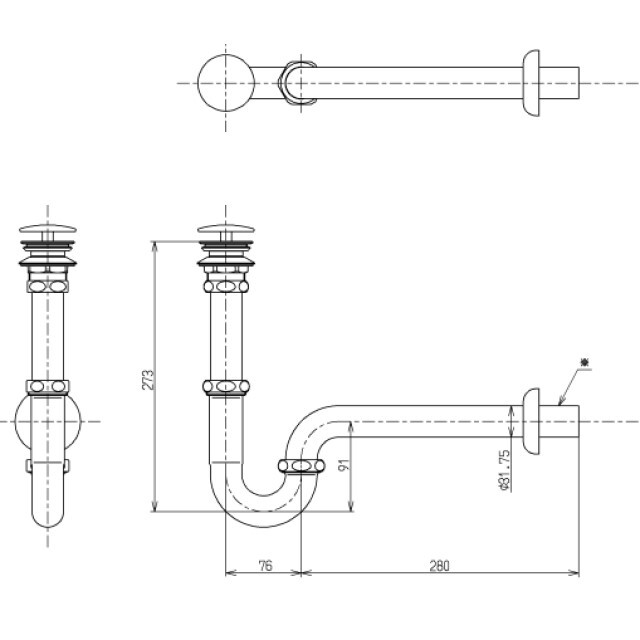 壁排水金具（32mm、Pトラップ、目皿カバー付き）/T6PM16