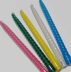 スパイラルキャンドル　12インチ　白・ピンク・黄・青・緑・黄緑