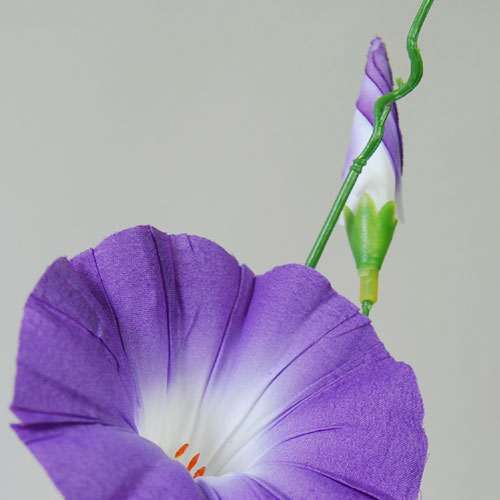 朝顔造花 白紫色 （1輪咲・1輪つぼみ） 【造花】全長57cm