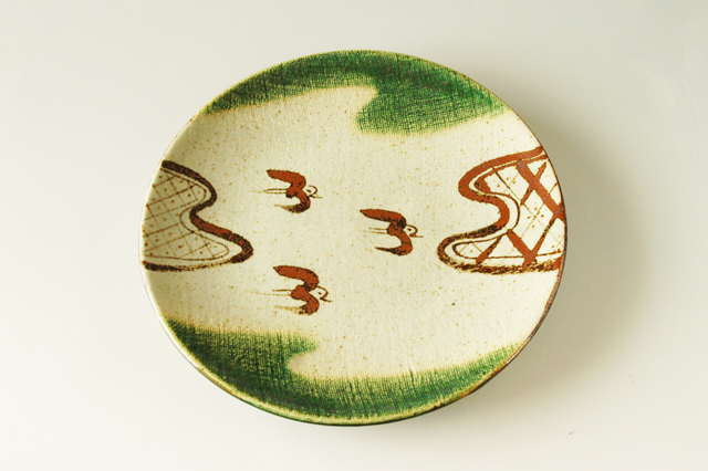 2024-25 秋冬新作  美濃焼】織部千鳥23cm丸皿 直径22．8cm×高さ2．7cm 陶芸