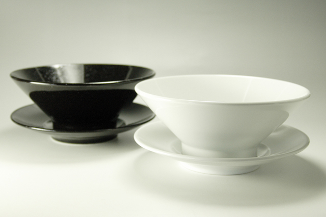 セット商品】黒中華黒御影切立高台22cm丼＋受皿／白中華切立高台22cm丼