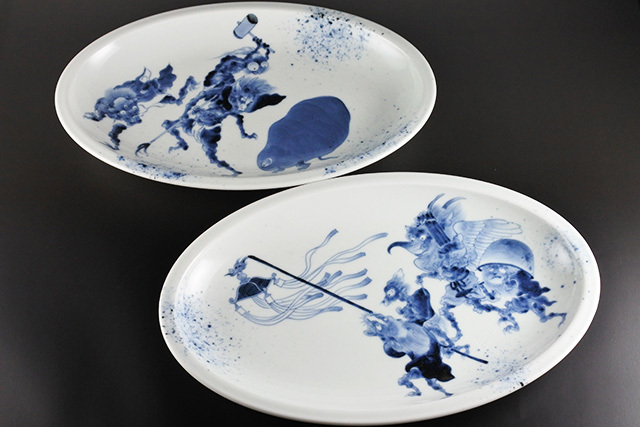 有田焼】李荘窯 百鬼夜行図 妖怪カレー皿 28．8cm×18．2cm