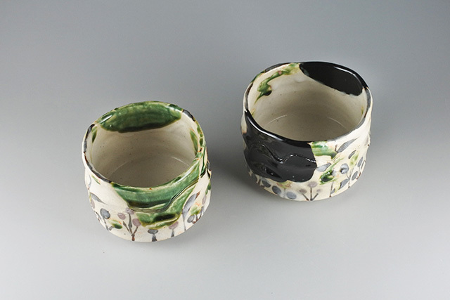 織部彩り一口抹茶 ／ 黒織部一口抹茶