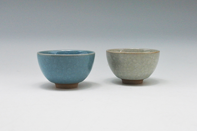 美濃焼】来客用 ゆのみ 湯呑 貫入煎茶碗 満水時170cc ブルー／グレー 