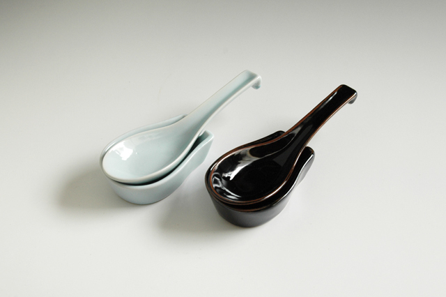 美濃焼】レンゲ 受け皿付 青磁/天目 14．4cm