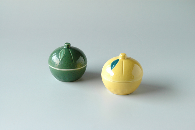 輸入陶器】ゆず 蓋付き珍味入れ 径5．7cm×高さ5．2cm