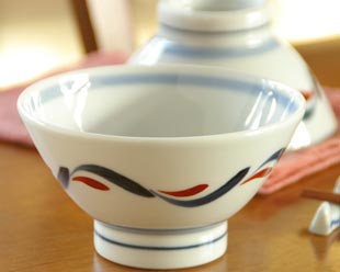 岡田陶房　赤波紋の茶碗