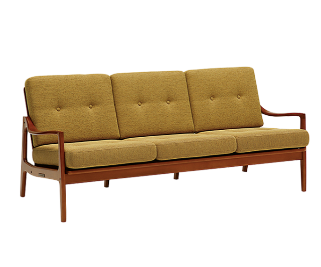 フレームチェア　3シーター　マスタードイエロー×ウォールナット