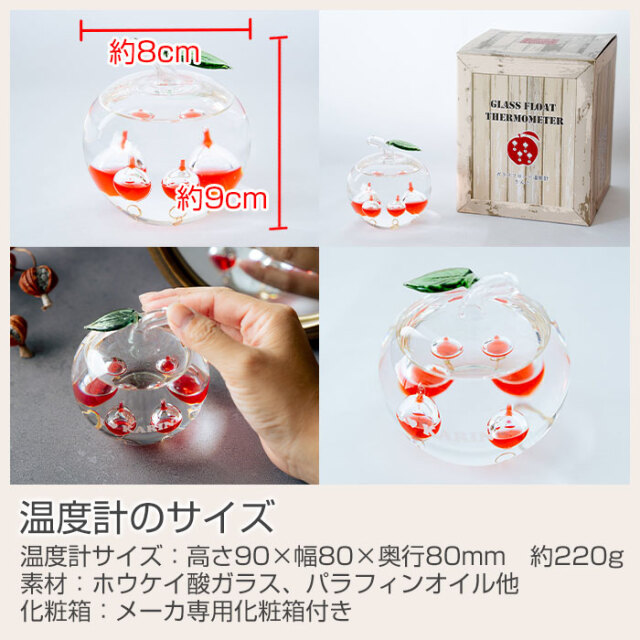 誕生日プレゼントや退職祝いの贈り物に名入れ温度計 かわいい リンゴ