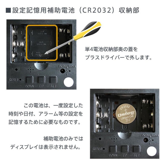 設定記憶用補助電池収納部
