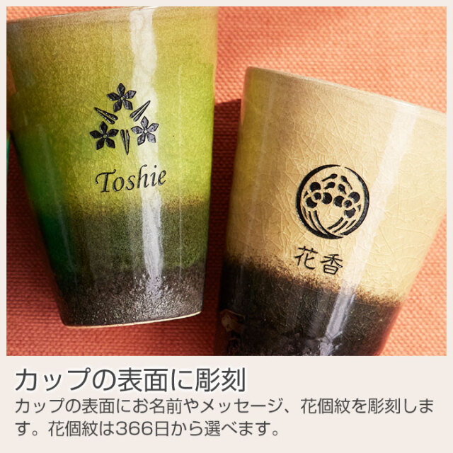 カップの表面に彫刻