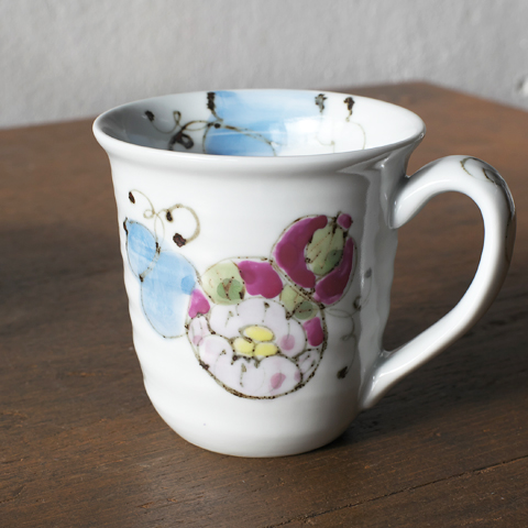 有田焼名入れマグカップ 花六瓢（はなむびょう）木箱入り