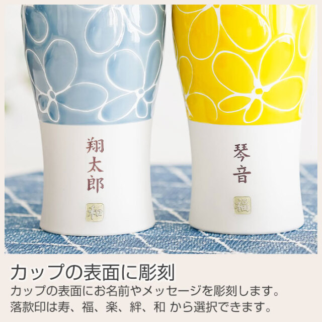 カップの表面に彫刻