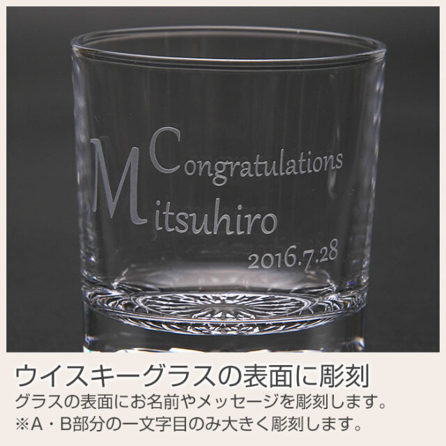 ウイスキーグラスの表面に彫刻