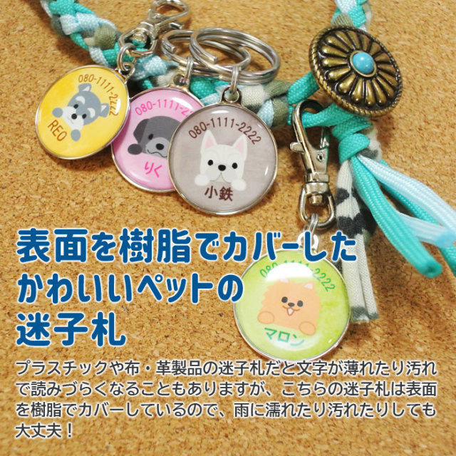 表面を樹脂でカバーしたかわいいペットの迷子札