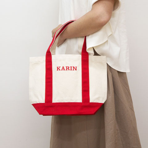 誕生日などに丈夫な帆布バック・刺繍で名入れ　ミニヘビートートバック