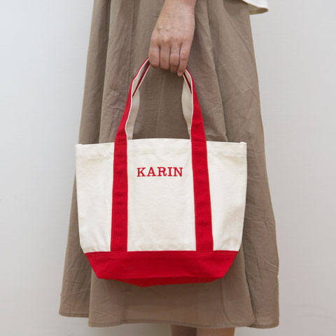 誕生日などに丈夫な帆布バック・刺繍で名入れ　ミニヘビートートバック