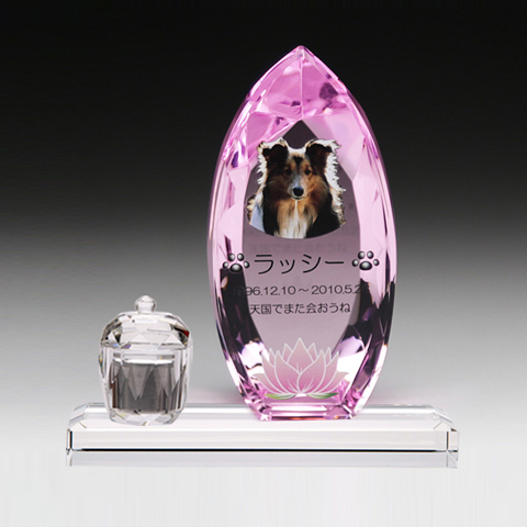 メモリアルクリスタル　コーン　ピンク　PHOT用　手元供養セット（仏器膳付き）