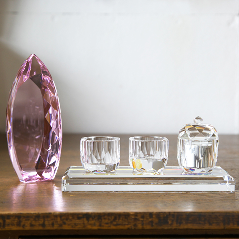 メモリアルクリスタル　コーン　ピンク　PHOT用　手元供養+仏器・茶湯器セット