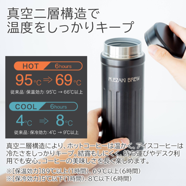 真空二層構造で温度をしっかりキープ