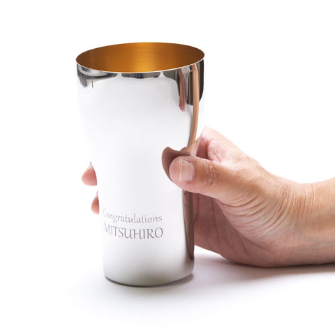 オリジナルステンレス製タンブラー TSUBAME 内面24金メッキ仕上げ440ml [手描き・オリジナルデザイン]