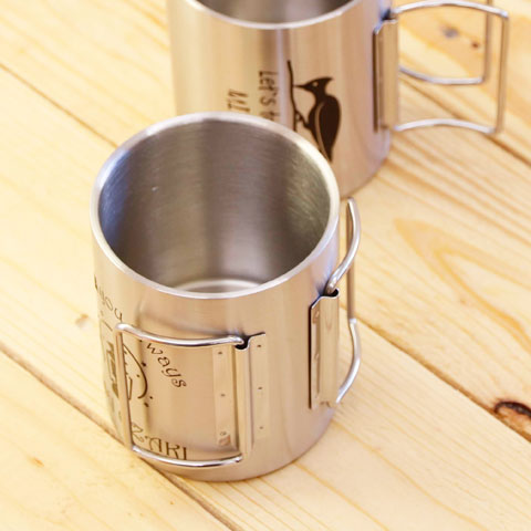 ハンドルが折りたためるオリジナルステンレスマグカップ[手描き・オリジナルデザイン]