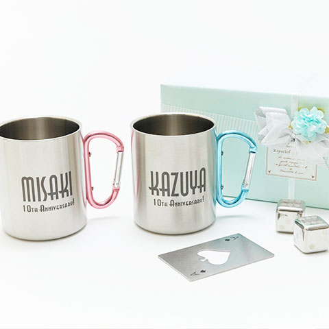 オリジナルペアマグカップ 二重断熱 350ml ペアマグカップ＆フローズンキューブ2Pセット　Laser[手描き・オリジナルデザイン]