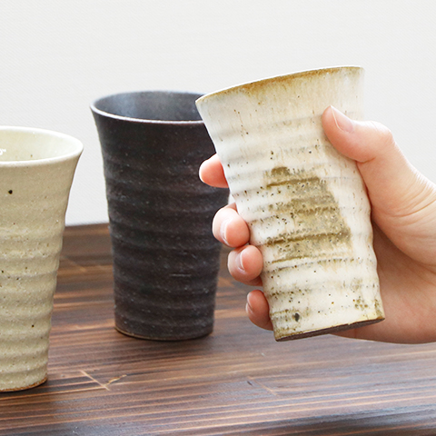 オリジナル木箱入り 信楽焼ほろ酔いスリムフリーカップ　Laser[手描き・オリジナルデザイン]