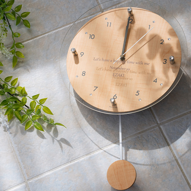 オリジナルプリント振り子電波時計 ウッディー　UV[手描き・オリジナルデザイン]