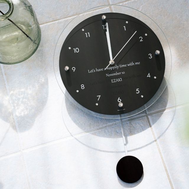 オリジナルプリント振り子電波時計 ウッディー　UV[手描き・オリジナルデザイン]