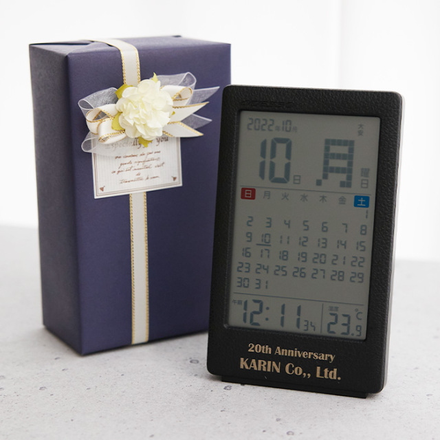 オリジナルプリント 革風 デスクカレンダー 電波クロック UV[手描き・オリジナルデザイン]