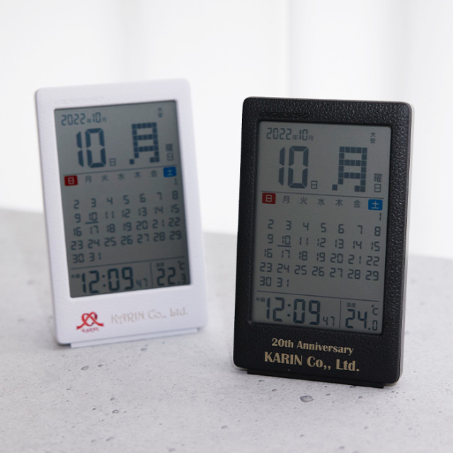 オリジナルプリント 革風 デスクカレンダー 電波クロック UV[手描き・オリジナルデザイン]