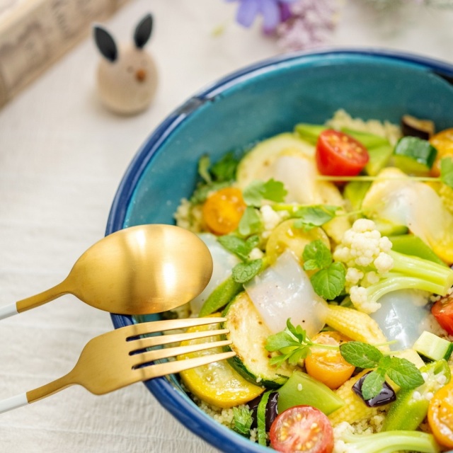 レシピ　夏野菜とヴィーガンのイカのタブレ