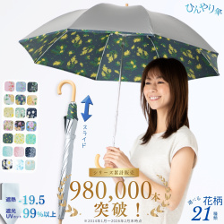 UV晴雨兼用コンパクト長傘　シルバー　50cm　ひんやり傘　LIEBEN-1477 【送料無料(一部地域除く】