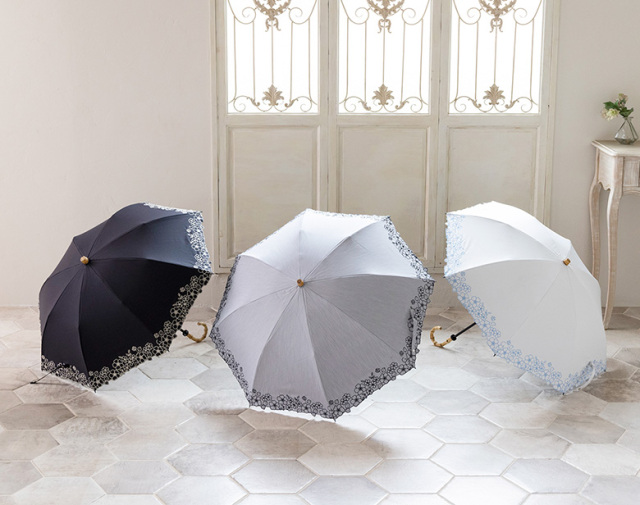UV遮熱遮光折傘 花柄刺繍 晴雨兼用 50cm×8本骨 ＜クールプラス  