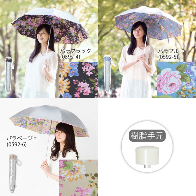 折りたたみ日傘 UV晴雨兼用軽量折傘 シルバー／花柄 【日傘と傘