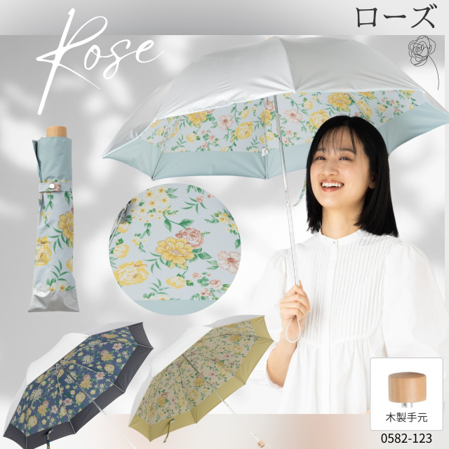 折りたたみ日傘 UV晴雨兼用軽量折傘 シルバー／花柄 【日傘と傘の専門