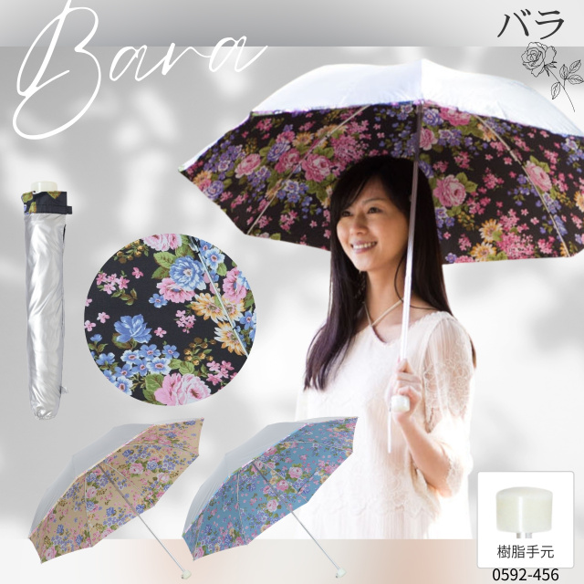 折りたたみ日傘 UV晴雨兼用軽量折傘 シルバー／花柄 【日傘と傘の専門